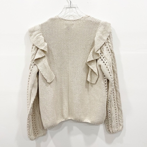 Universal Thread Ruffle Shoulder Open Knit Cream Cardigan Sweater Cotton M New - Picture 2 of 9
